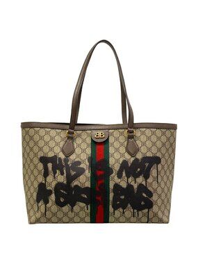 Gucci Tote Bag Hacker Medium Beige Dark Brown Multi Collaboration Leather